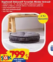 KAPİTONELİ DEKORATİF YUVARLAK MİNDER ANTRASİT